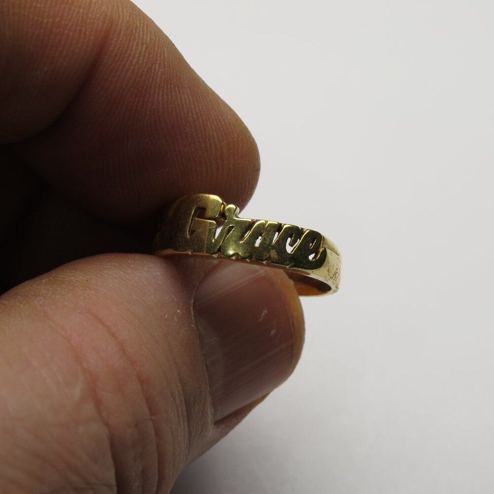 14k Gold Name Ring GRACE Hand Made